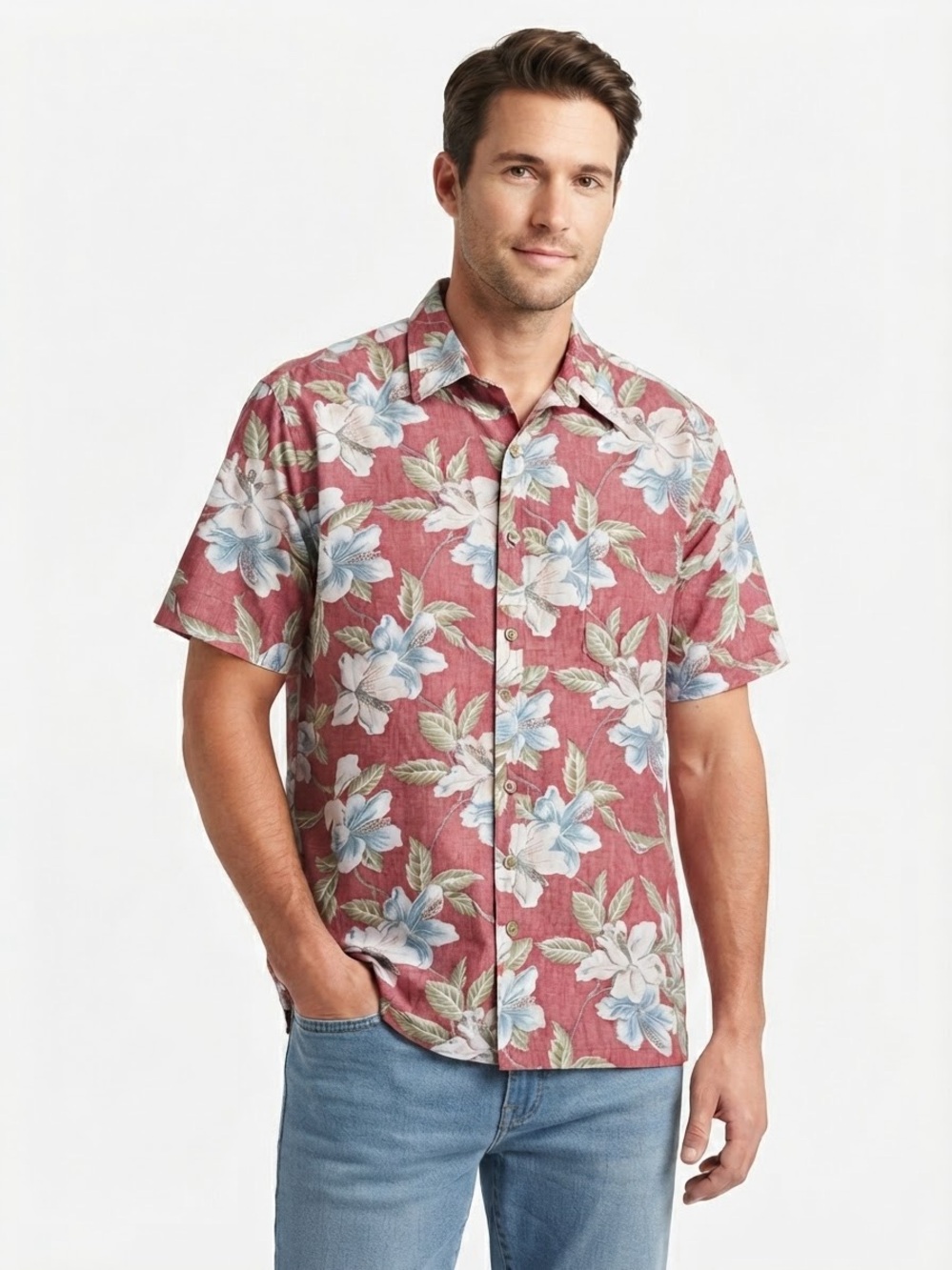 Cooke Street Honolulu Men's XL Tropical Floral Hawaiian Shirt Red Short Sleeve